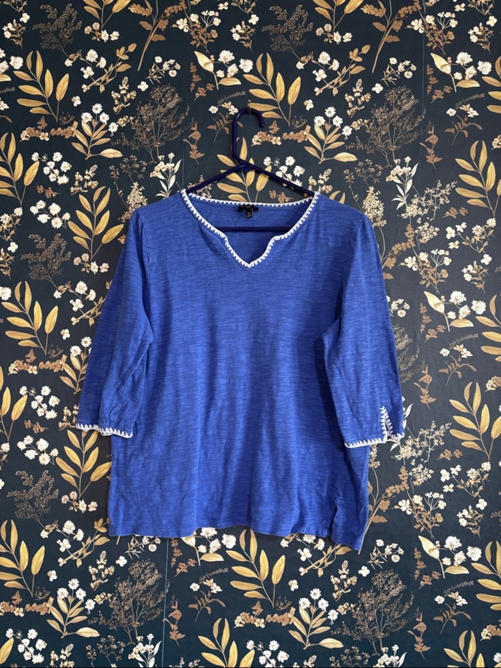 Talbots Royal Blue V-Neck Three-Quarter Sleeve Tunic with White Trim Size XLP